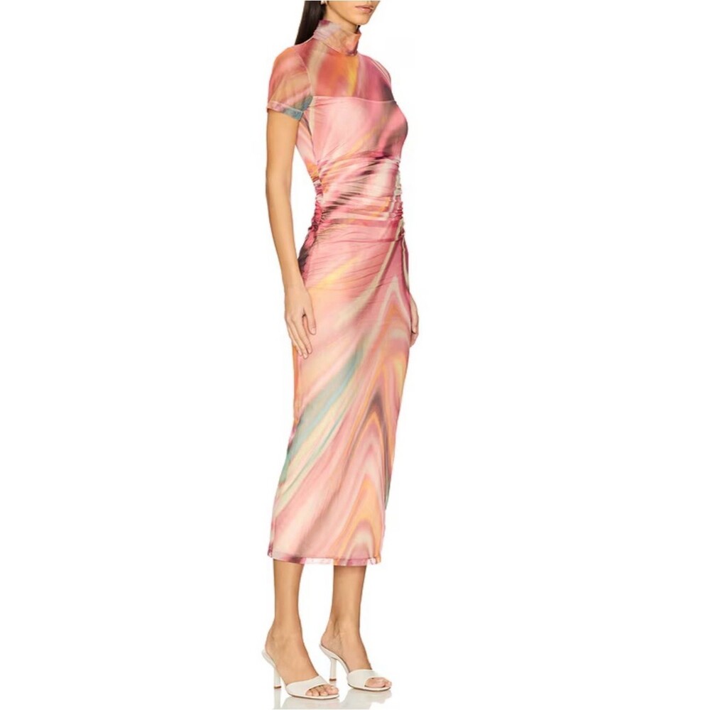 Amanda Uprichard Dominique Abstract Print Mesh Ruched Midi Dress Women’s Size XS - Picture 2 of 11